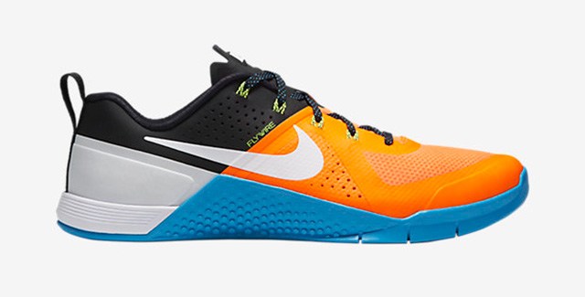 orange and blue Nike Metcon 1
