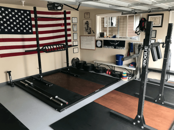 American flag in a garage gym