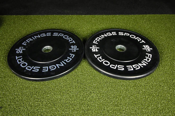 10 and 15 pound Fringe Sport Bumper Plates