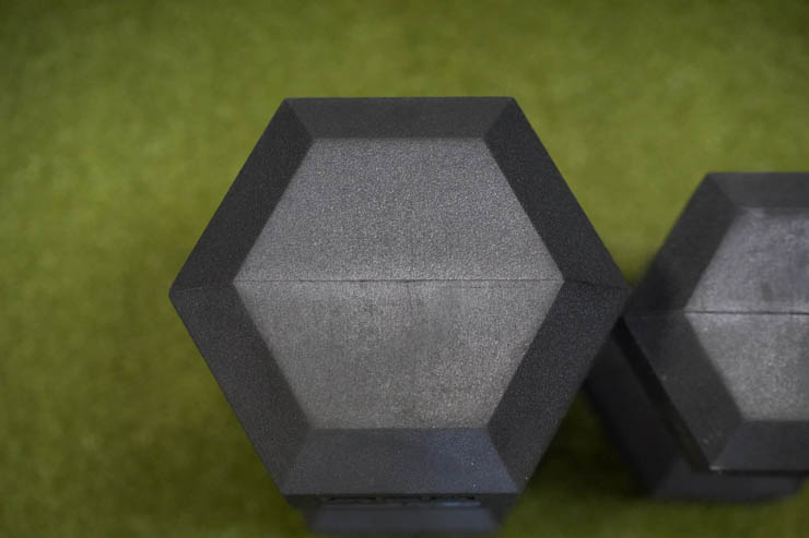 Showing the shape of the hex dumbbells. 
