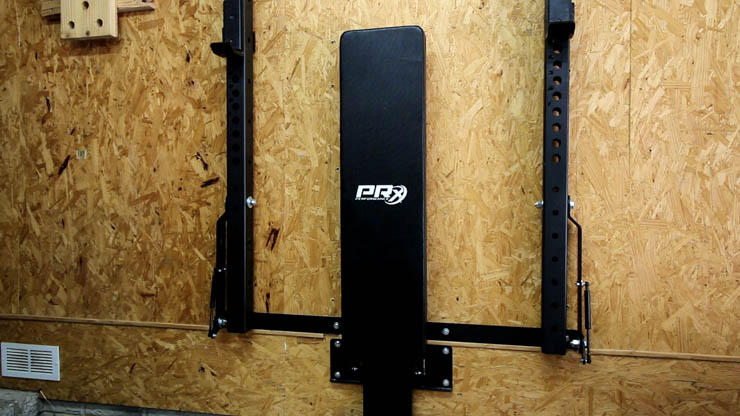 PRx Performance Profile Squat Rack and bench against the wall 