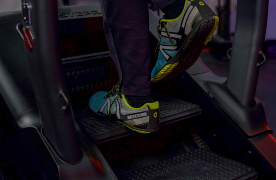 Close look at the steps on a STEPR stair climber.