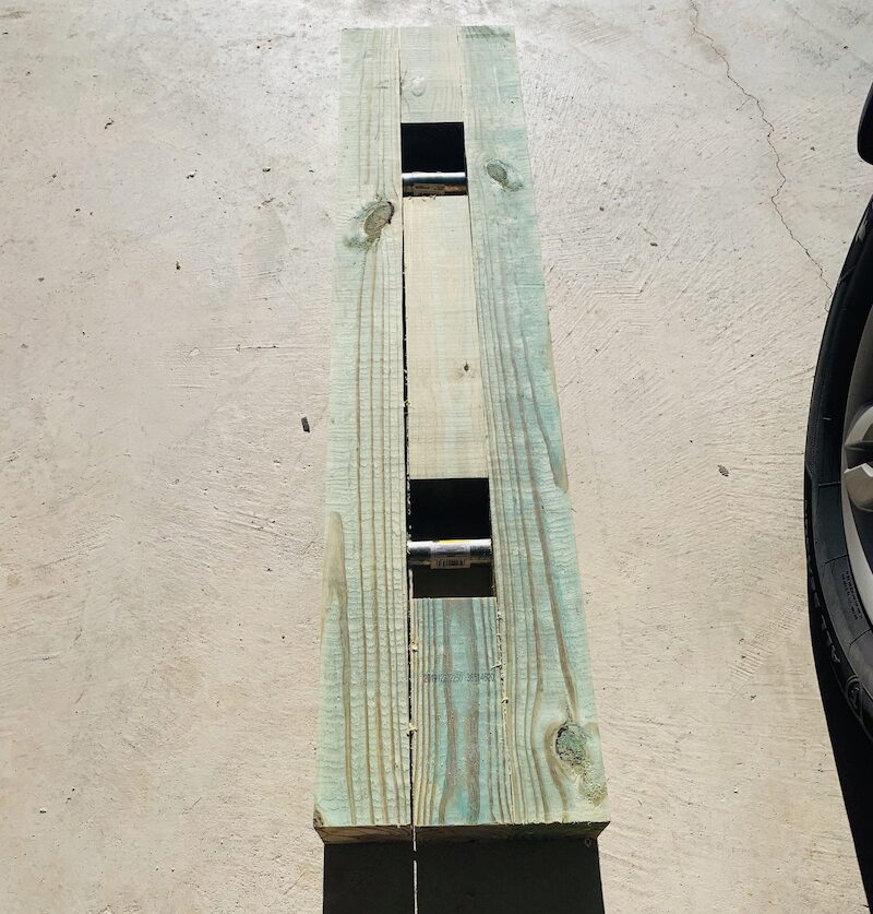 step 5 of building DIY Strongman Log Bar