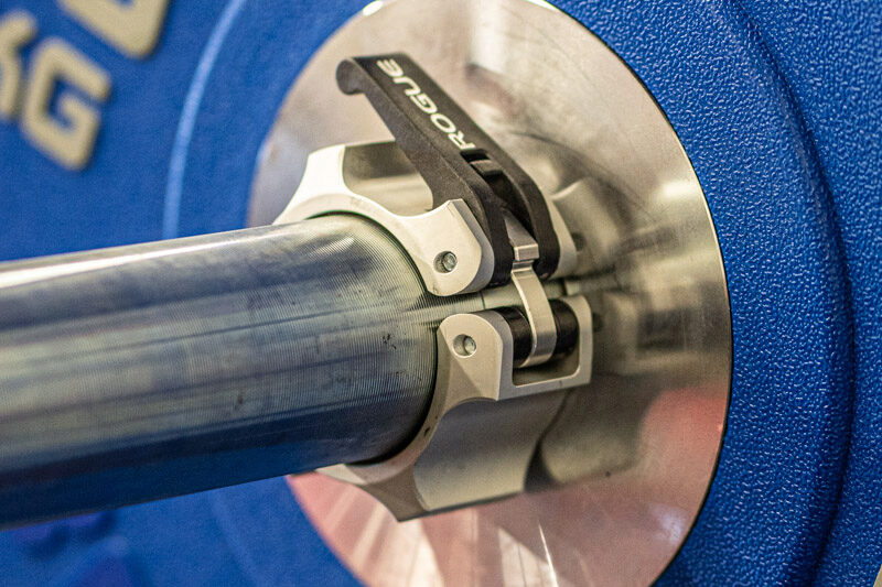 Rogue USA ALuminum Collars placed on a barbell