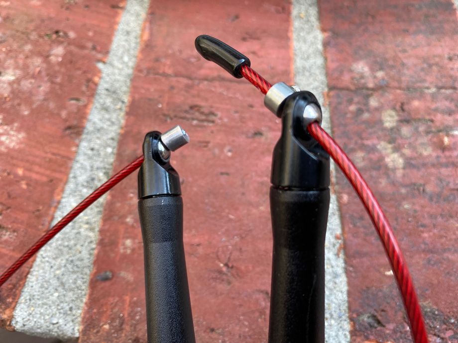 Close-up of the ball bearing rotation on the Rogue SR-2 jump rope.