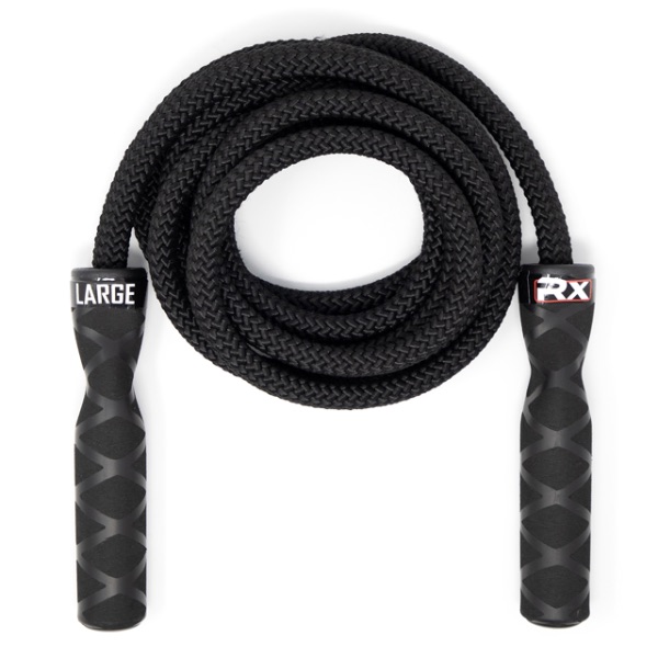 Close-up of the black Rx Smart Gear Drag Rope with a thick and heavy braided woven polypropylene rope.