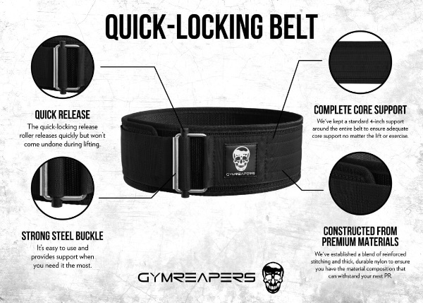 Details of the gymreapers quick locking belt.