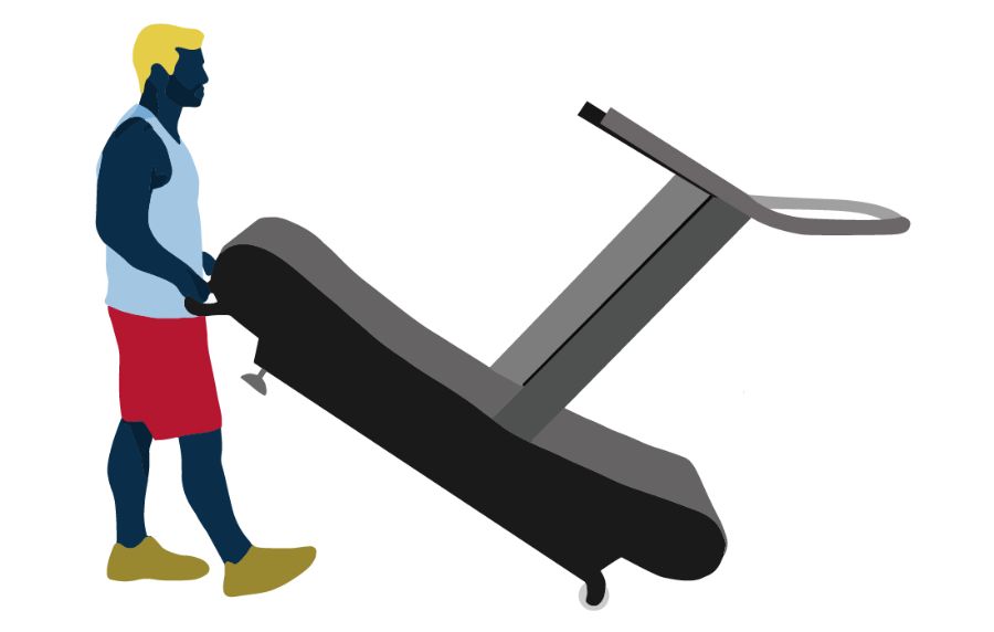 A man moving a treadmill.