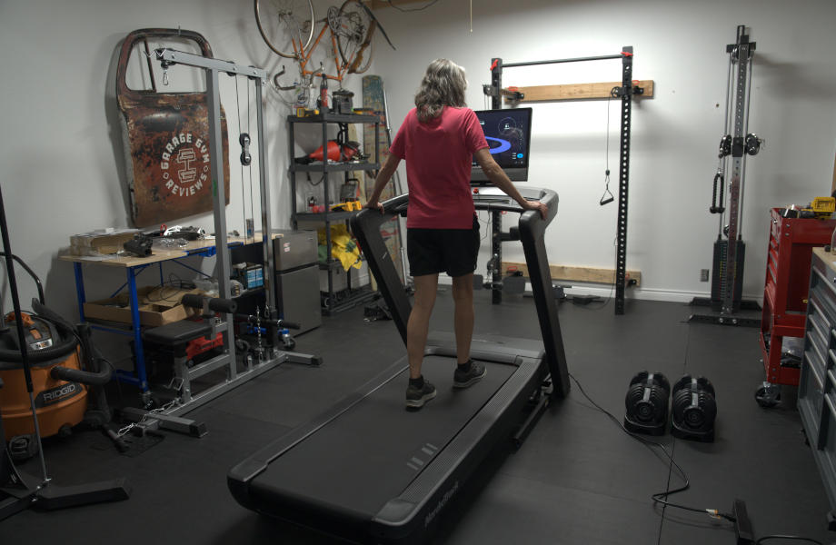 Rear view of a senior on the Nordictrack Commercial