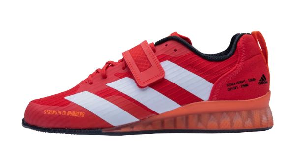 The Adidas Adipower III in red, side view