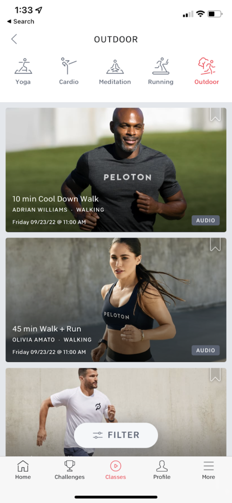 Peloton app outdoor classes