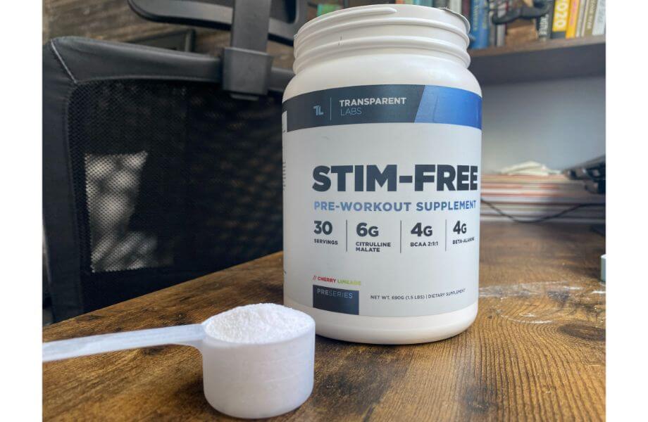 Scoop of the transparent labs stim free pre-workout formula 