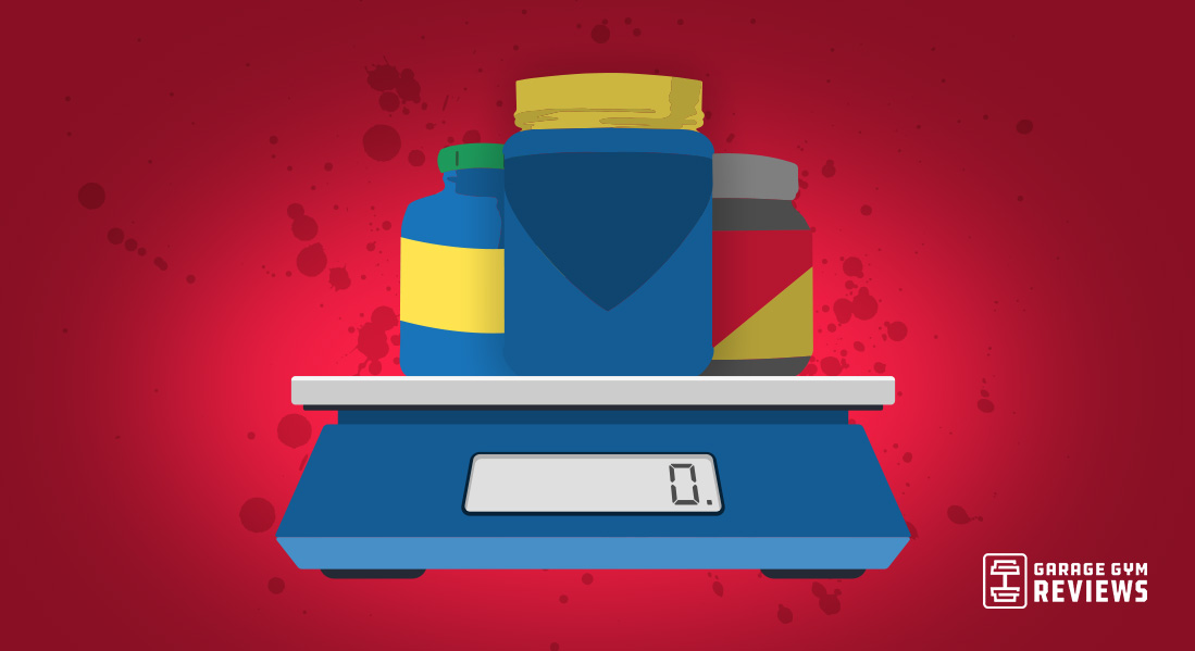 Illustration of protein powders on a scale