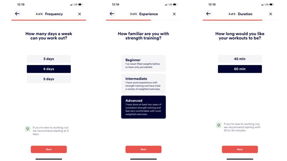 screenshots of caliber app