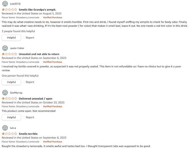 Screenshot of negative Amazon reviews