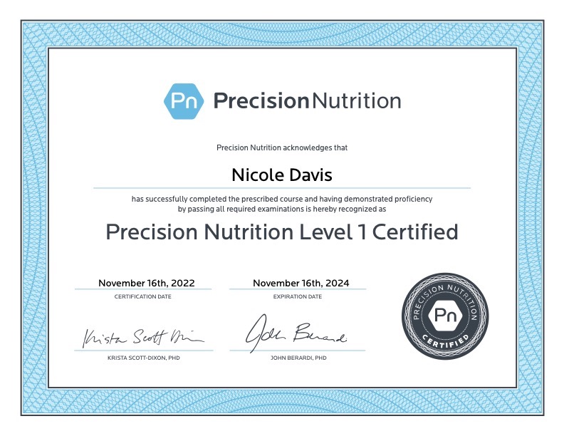 Precision Nutrition Certification for Nicole Davis