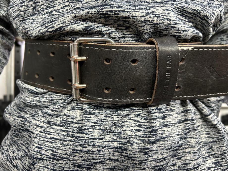 A close up showing the front of an Eleiko Weightlifting Belt.