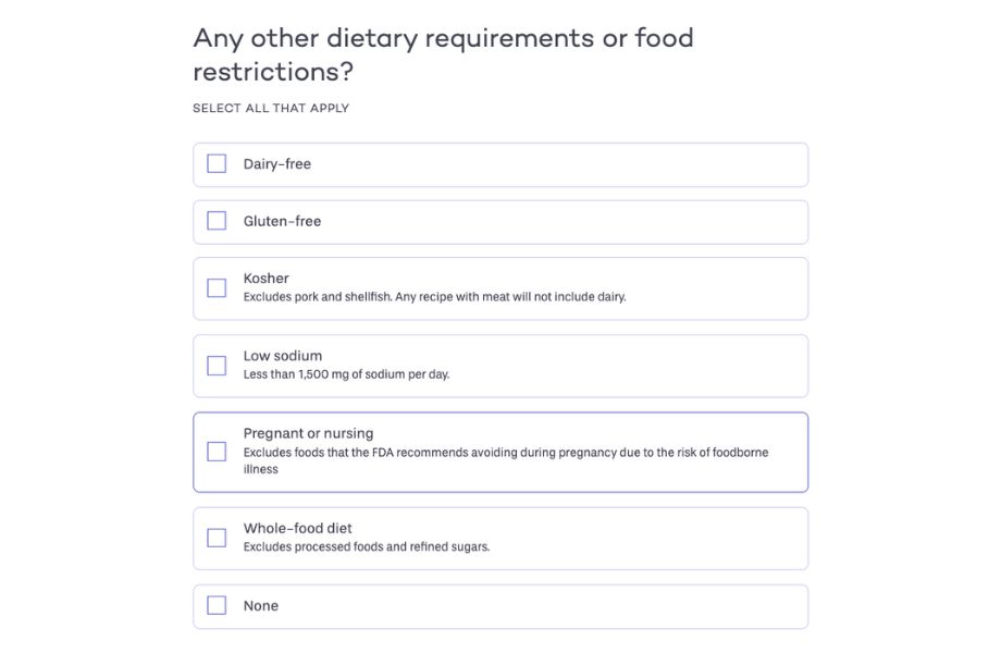 PlateJoy dietary requirement questions