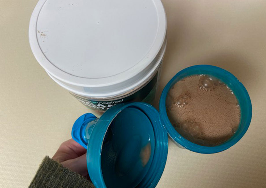 A freshly mixed shake made from Purely Inspired Organic Protein.