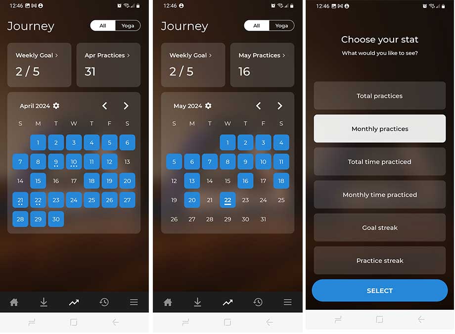 Journey tab on the Down Dog yoga app