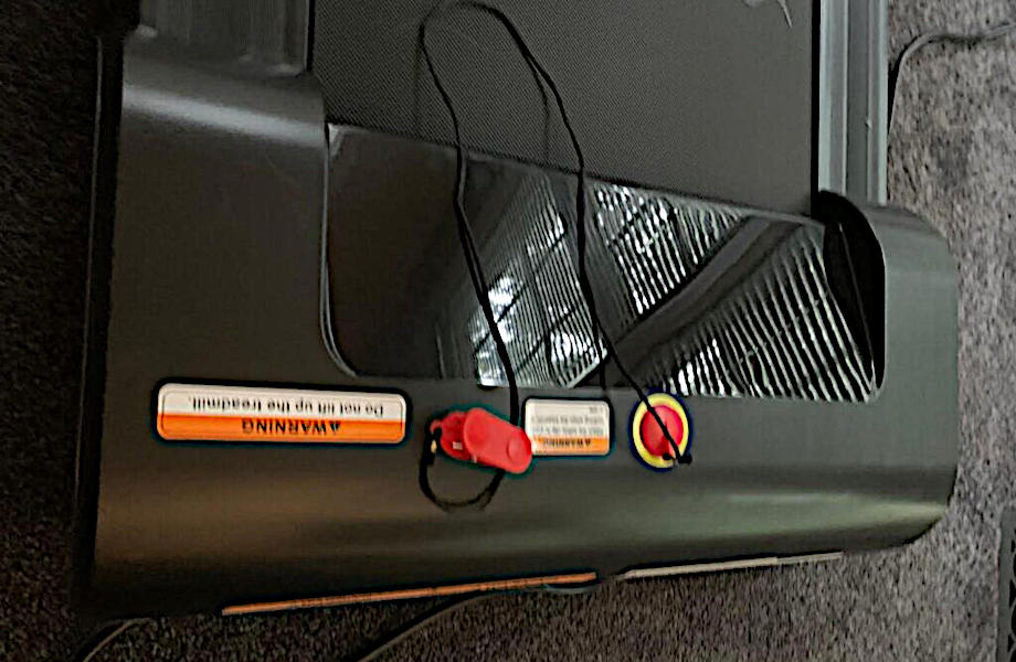 The safety strap is shown for the Sunny Health and Fitness Under Desk Treadmill.