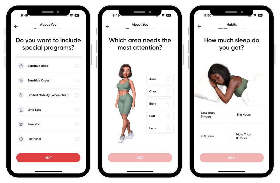 Betterme app intro health questionnaire
