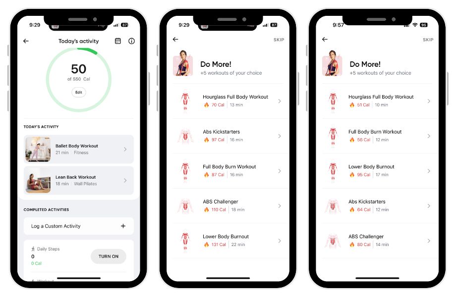 Betterme app workout selection screenshots