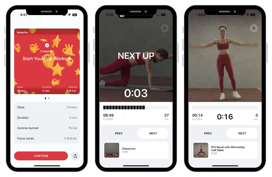 Betterme app workout screenshots