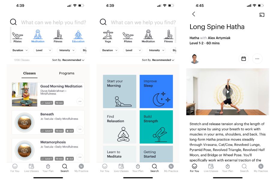 Screenshots from the Glo app.