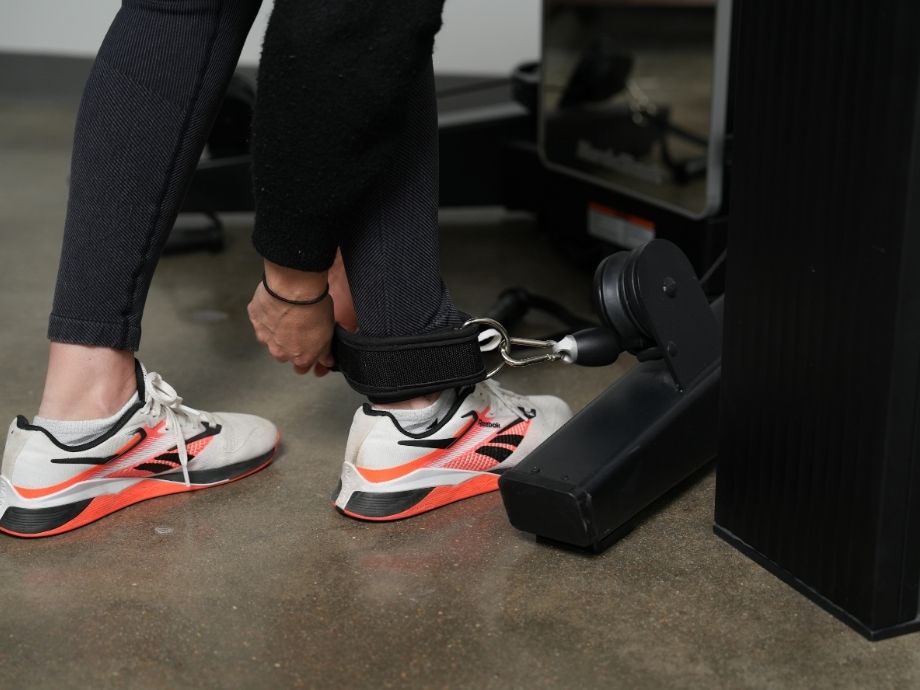 Attaching the ankle strap for the NordicTrack Fusion CST.