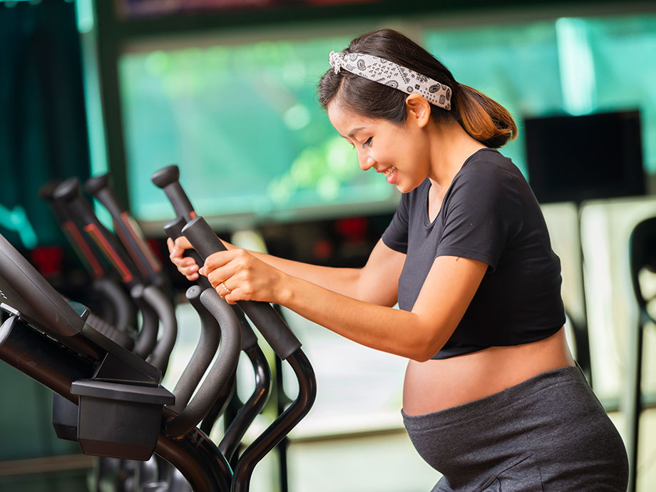 pregnant woman stationary bike elliptical water aerobics