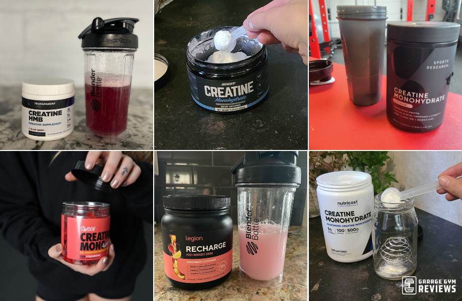 A collage of 6 different brands of creatine