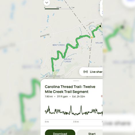 A screenshot of the AllTrails map route viewer