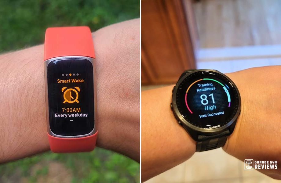 The Fitbit Charge 6 and Garmin Forerunner 965 side by side