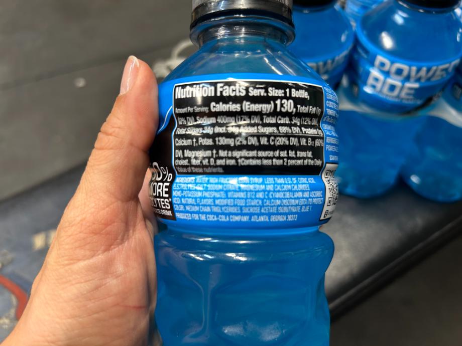 An image of Powerade nutrition label