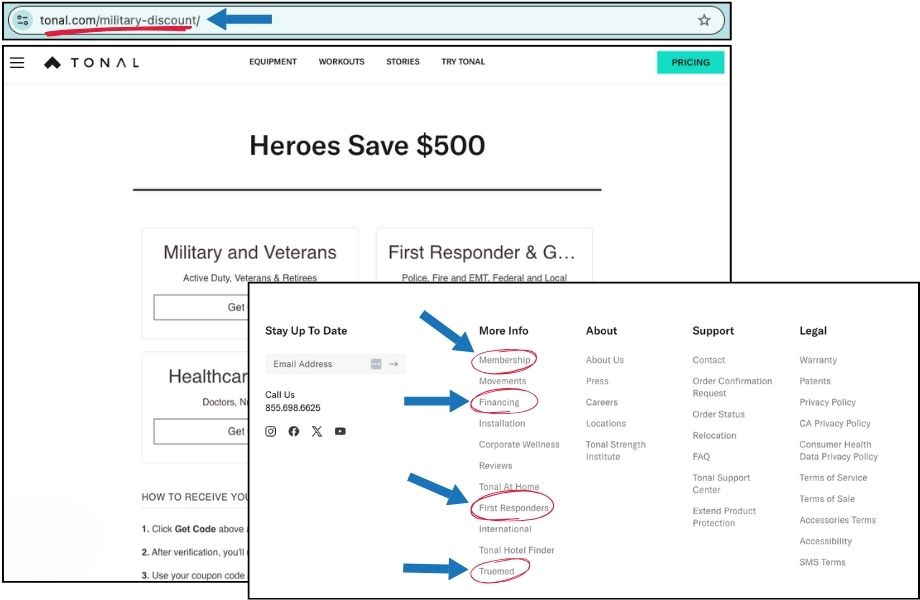 tonal coupon website screenshot
