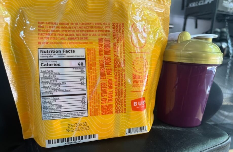 BUBS Naturals Hydrate or Die nutrition facts