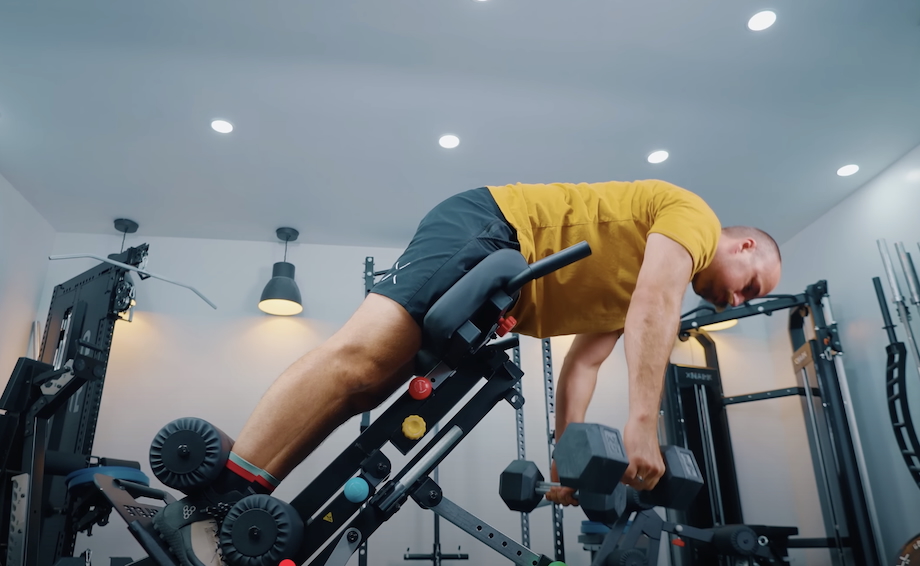 Coop performs back extensions on the Freak Athlete Hyper Pro