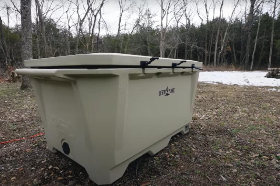 The Desert Plunge Cold Tub closed with its lockable lid