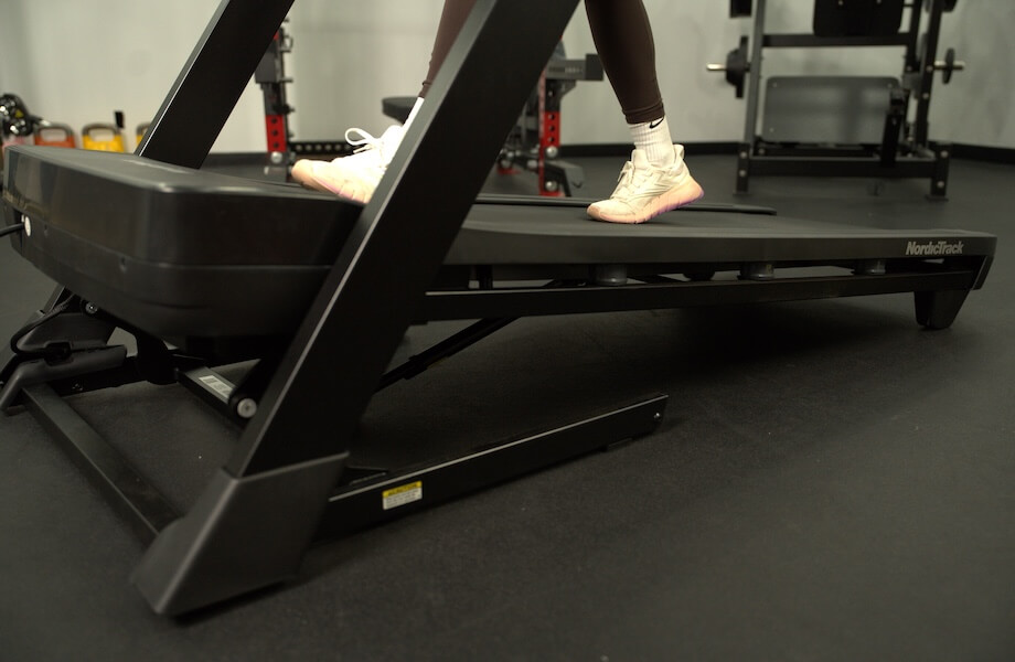 Our tester walking at an incline on the NordicTrack T Series 10 Treadmill
