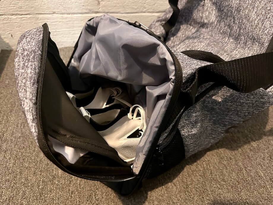 The shoe caddy pocket in an adidas Medium Team Issue Duffel