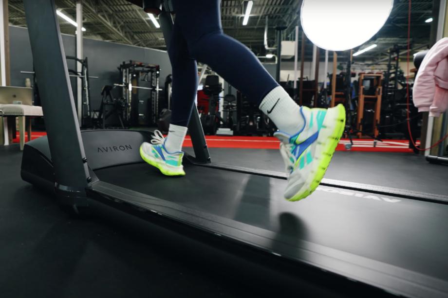 Running on the deck of an Aviron Victory Treadmill