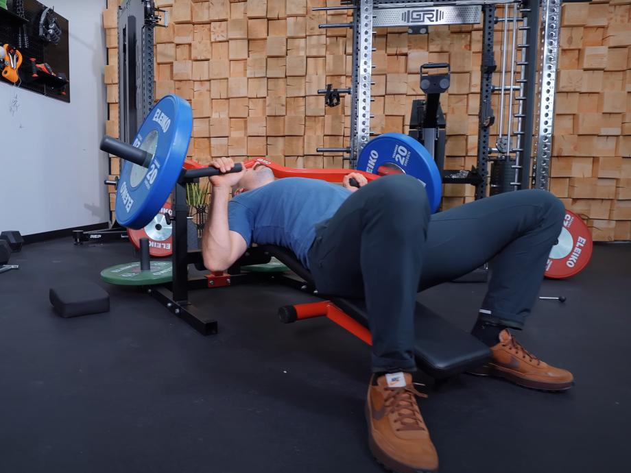 Coop does bench presses on an incline with the GMWD Bench Press Machine.