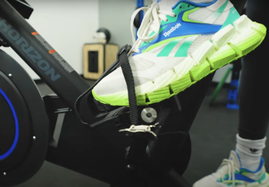 A close look at the pedals on a Horizon 7.0 IC Indoor Cycle