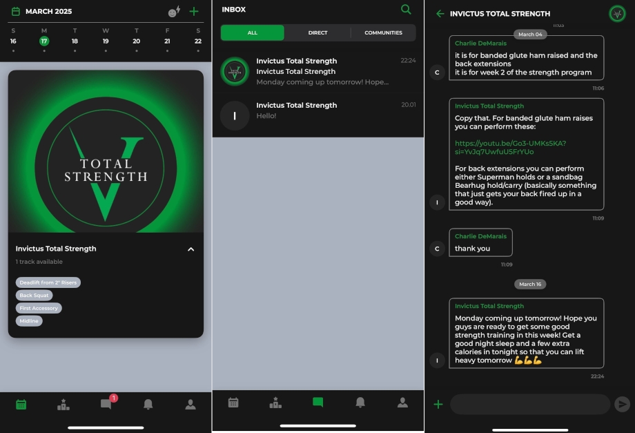 Screenshots from the app
