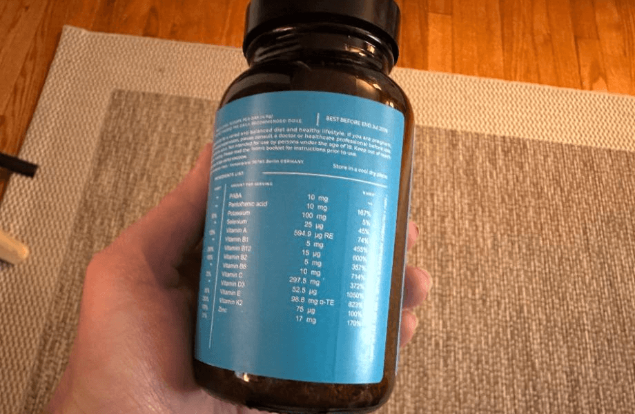 Our tester's personalized supplement facts featured on their order of Bioniq Go multivitamin