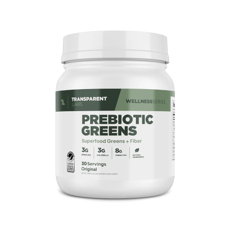A container of Transparent Labs Prebiotic Greens
