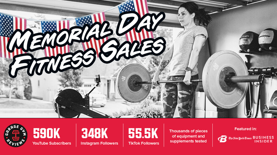 A black and white photo of a woman doing a clean as part of an image for GGR's Memorial Day fitness sales page