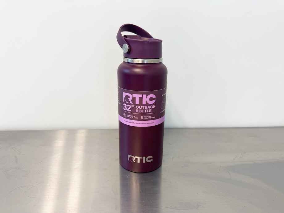 RTIC Outback bottle on a stainless steel countertop