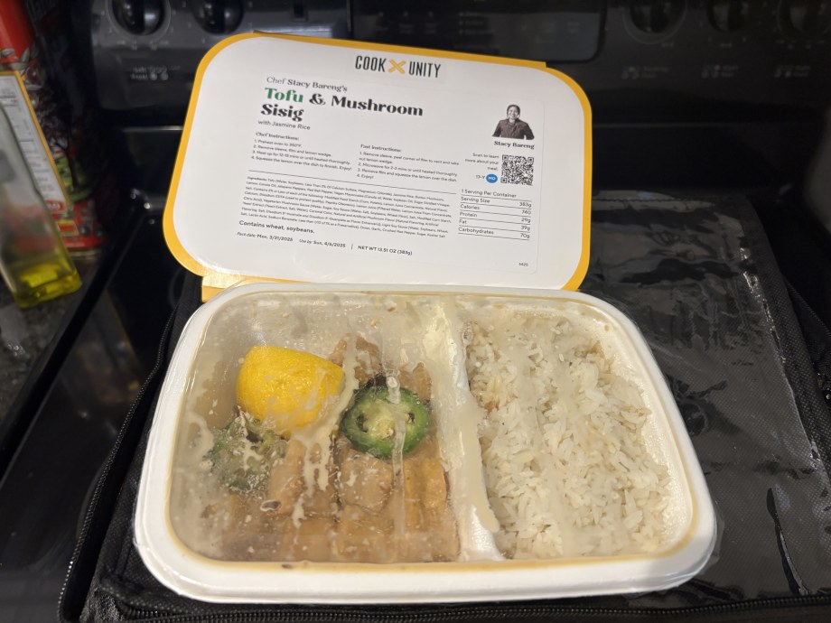 An unopened Tufu and Mushroom Sisig meal from CookUnity.
